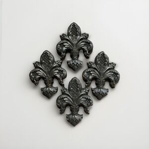 Set of 4 GIA Inc. Fleur Di Lis MCM Art Plaques Burnished Pewter 9.25"×7"‎ Homco